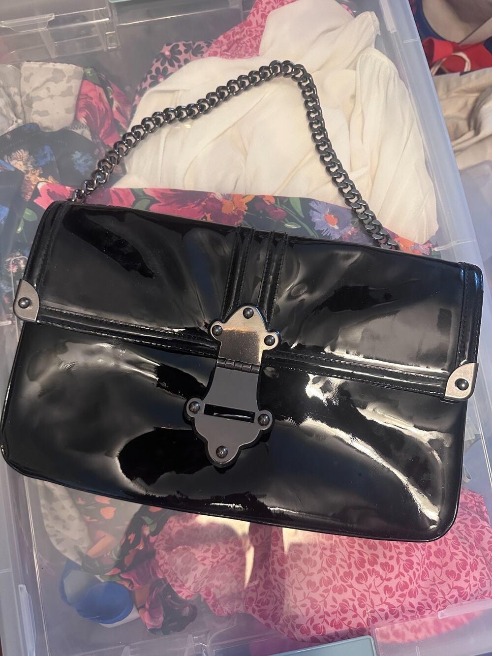 Tracy Reese New York Black Patent Leather Shoulder Bag, With Gun Metal Hardware